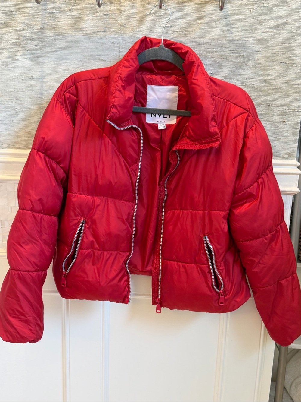 XS NVLT Bright Red Quilted Puffer Jacket Zip Pockets